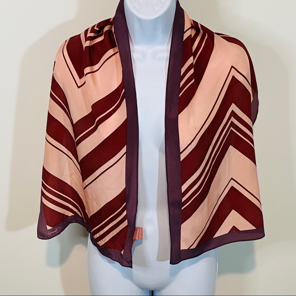 Pink & Burgundy Chevron Pure Silk Versatile Wear Scarf - Picture 3 of 14